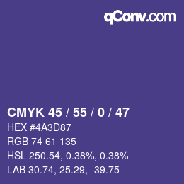 颜色代码: CMYK 45 / 55 / 0 / 47 | qconv.com