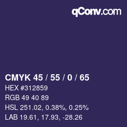 Color code: CMYK 45 / 55 / 0 / 65 | qconv.com