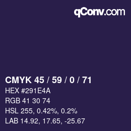 Color code: CMYK 45 / 59 / 0 / 71 | qconv.com