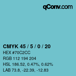 カラーコード: CMYK 45 / 5 / 0 / 20 | qconv.com
