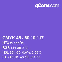 カラーコード: CMYK 45 / 60 / 0 / 17 | qconv.com