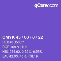 カラーコード: CMYK 45 / 60 / 0 / 22 | qconv.com
