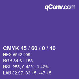 カラーコード: CMYK 45 / 60 / 0 / 40 | qconv.com