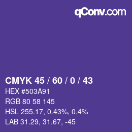 カラーコード: CMYK 45 / 60 / 0 / 43 | qconv.com
