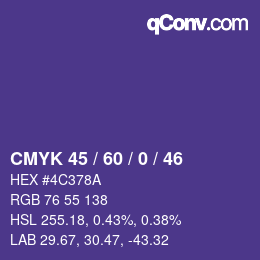 カラーコード: CMYK 45 / 60 / 0 / 46 | qconv.com