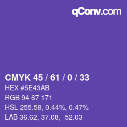 カラーコード: CMYK 45 / 61 / 0 / 33 | qconv.com