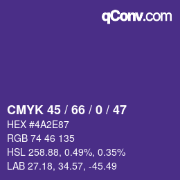 Farbcode: CMYK 45 / 66 / 0 / 47 | qconv.com