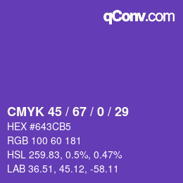 カラーコード: CMYK 45 / 67 / 0 / 29 | qconv.com
