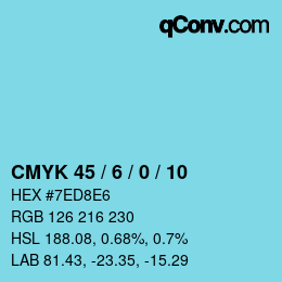 Code couleur: CMYK 45 / 6 / 0 / 10 | qconv.com