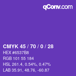 カラーコード: CMYK 45 / 70 / 0 / 28 | qconv.com