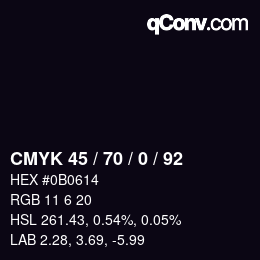 Código de color: CMYK 45 / 70 / 0 / 92 | qconv.com
