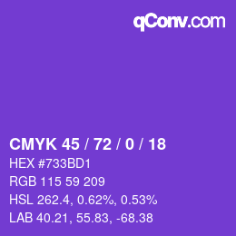カラーコード: CMYK 45 / 72 / 0 / 18 | qconv.com