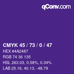 Color code: CMYK 45 / 73 / 0 / 47 | qconv.com
