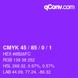 Color code: CMYK 45 / 85 / 0 / 1 | qconv.com