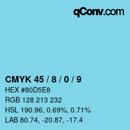 颜色代码: CMYK 45 / 8 / 0 / 9 | qconv.com