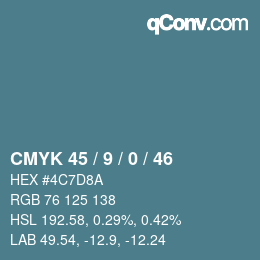 颜色代码: CMYK 45 / 9 / 0 / 46 | qconv.com