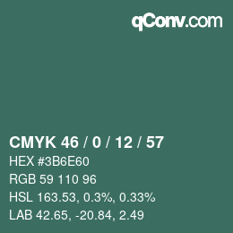 Color code: CMYK 46 / 0 / 12 / 57 | qconv.com