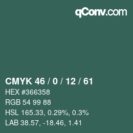 Color code: CMYK 46 / 0 / 12 / 61 | qconv.com