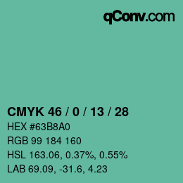 Color code: CMYK 46 / 0 / 13 / 28 | qconv.com