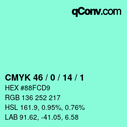 颜色代码: CMYK 46 / 0 / 14 / 1 | qconv.com