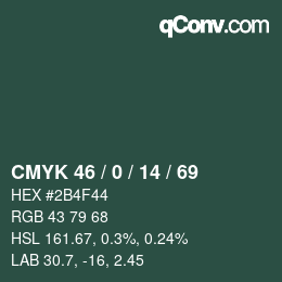 颜色代码: CMYK 46 / 0 / 14 / 69 | qconv.com