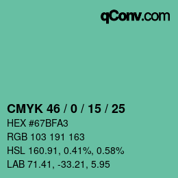カラーコード: CMYK 46 / 0 / 15 / 25 | qconv.com