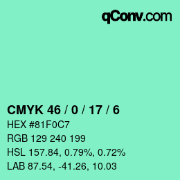 颜色代码: CMYK 46 / 0 / 17 / 6 | qconv.com