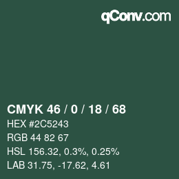 Color code: CMYK 46 / 0 / 18 / 68 | qconv.com