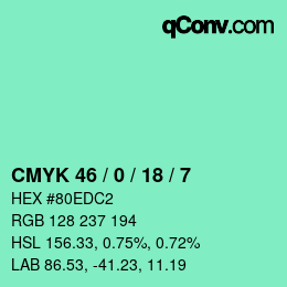 颜色代码: CMYK 46 / 0 / 18 / 7 | qconv.com