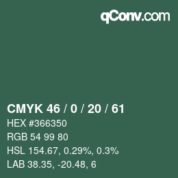 Color code: CMYK 46 / 0 / 20 / 61 | qconv.com