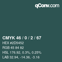 Farbcode: CMYK 46 / 0 / 2 / 67 | qconv.com