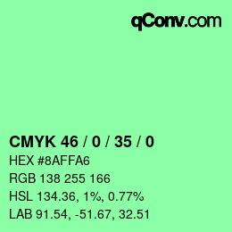 Farbcode: CMYK 46 / 0 / 35 / 0 | qconv.com