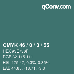 颜色代码: CMYK 46 / 0 / 3 / 55 | qconv.com