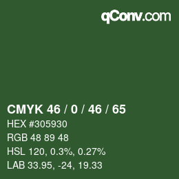Farbcode: CMYK 46 / 0 / 46 / 65 | qconv.com