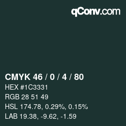 カラーコード: CMYK 46 / 0 / 4 / 80 | qconv.com