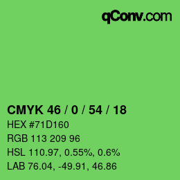 カラーコード: CMYK 46 / 0 / 54 / 18 | qconv.com