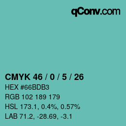 Color code: CMYK 46 / 0 / 5 / 26 | qconv.com