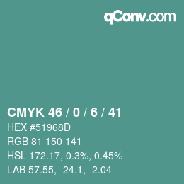 Color code: CMYK 46 / 0 / 6 / 41 | qconv.com