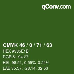 Farbcode: CMYK 46 / 0 / 71 / 63 | qconv.com