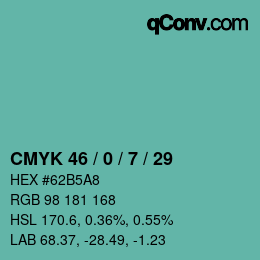 Color code: CMYK 46 / 0 / 7 / 29 | qconv.com