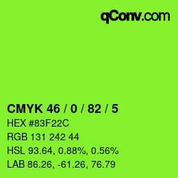 Farbcode: CMYK 46 / 0 / 82 / 5 | qconv.com