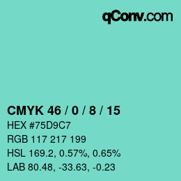 Farbcode: CMYK 46 / 0 / 8 / 15 | qconv.com