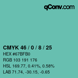 Color code: CMYK 46 / 0 / 8 / 25 | qconv.com