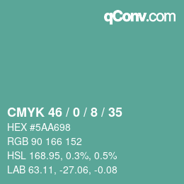 カラーコード: CMYK 46 / 0 / 8 / 35 | qconv.com