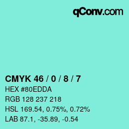 カラーコード: CMYK 46 / 0 / 8 / 7 | qconv.com