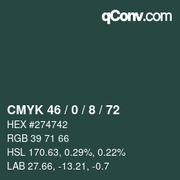 カラーコード: CMYK 46 / 0 / 8 / 72 | qconv.com