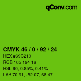 Color code: CMYK 46 / 0 / 92 / 24 | qconv.com