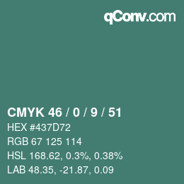 颜色代码: CMYK 46 / 0 / 9 / 51 | qconv.com