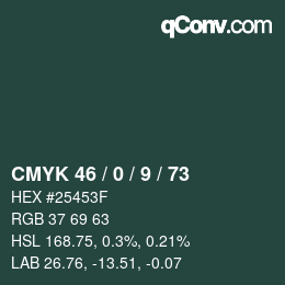 カラーコード: CMYK 46 / 0 / 9 / 73 | qconv.com