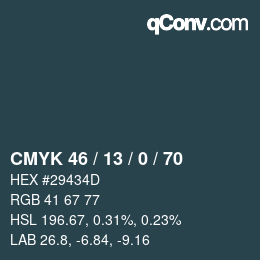 Código de color: CMYK 46 / 13 / 0 / 70 | qconv.com